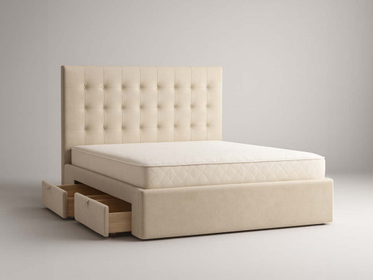 Мягкая кровать Агата с 2 ящиками по цене от 45 115 ₽ , стиль современный, цвет бежевый 3 | Кровати